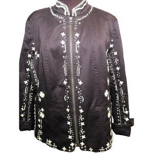 Women's XL David Brooks Lightweight Brown 2-way Zip Jacket w/Embroidery